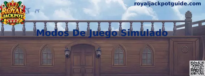 Ilustración de los Modos De Juego Simulado de Royal Jackpot con créditos virtuales y controles de entretenimiento